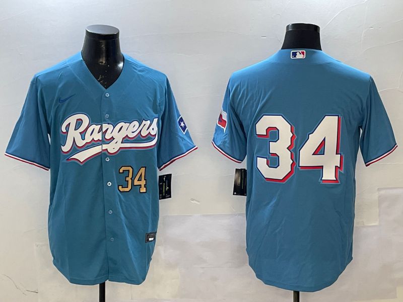 Men Texas Rangers #34 No Name Light Blue Game 2025 Nike MLB Jersey style 1